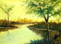 Settembre lungo il fiume - Olio su tela - cm 60 x 60
